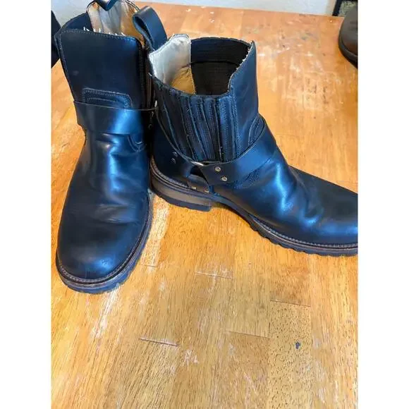 Engineer Harness Boots Mens 9.5 Black Leather Motorcycle Biker Lug Sole Moto